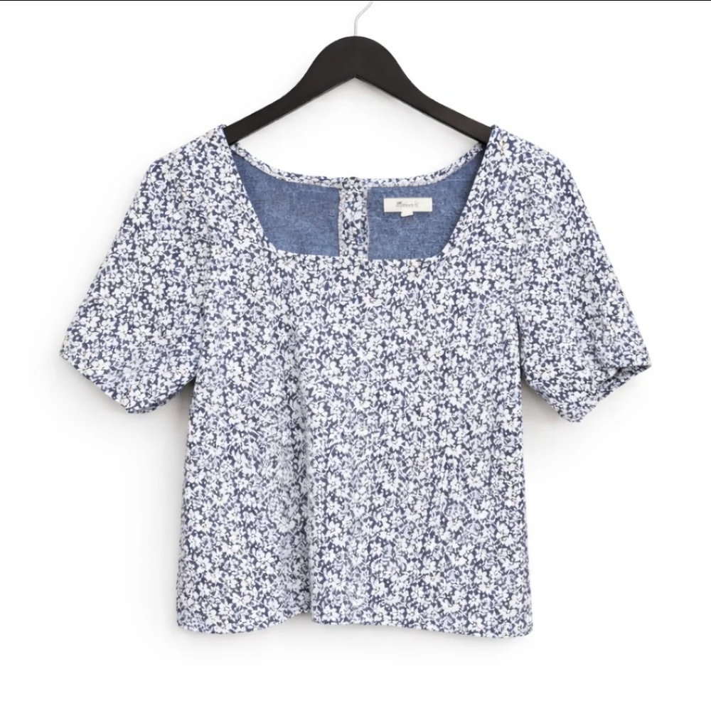 Madewell Blue Embossed Floral Square Neck Top Sz M